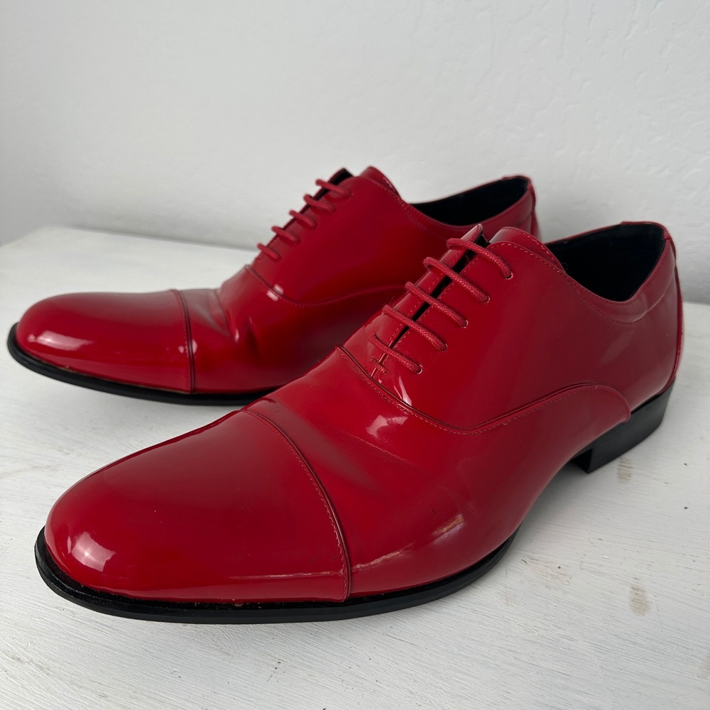 Stacy Adams Oxford Mens 14M 24998-600 Red Cap Toe Patent Finish Dress Shoes